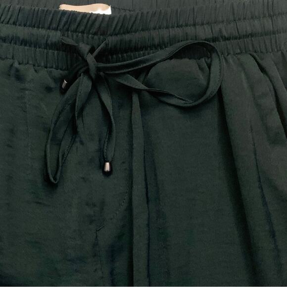 MELLODAY Forest Dark Green Satin Relaxed Jogger Track Pants Small High Waist - Picture 2 of 9